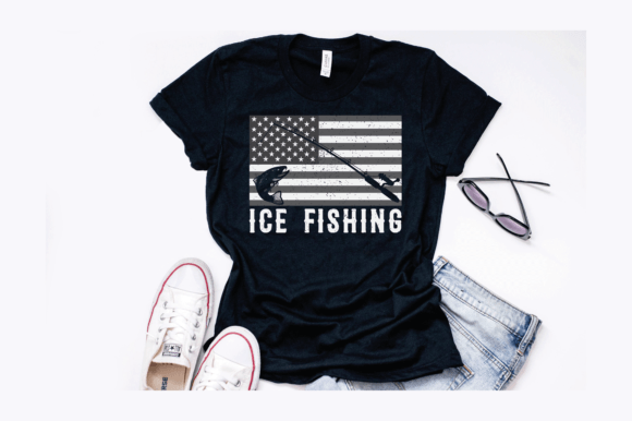 American Flag Ice Fishing Vintage Design