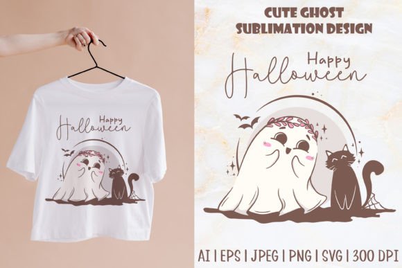 Cute Ghost with Cat Sublimation Design Graphics
